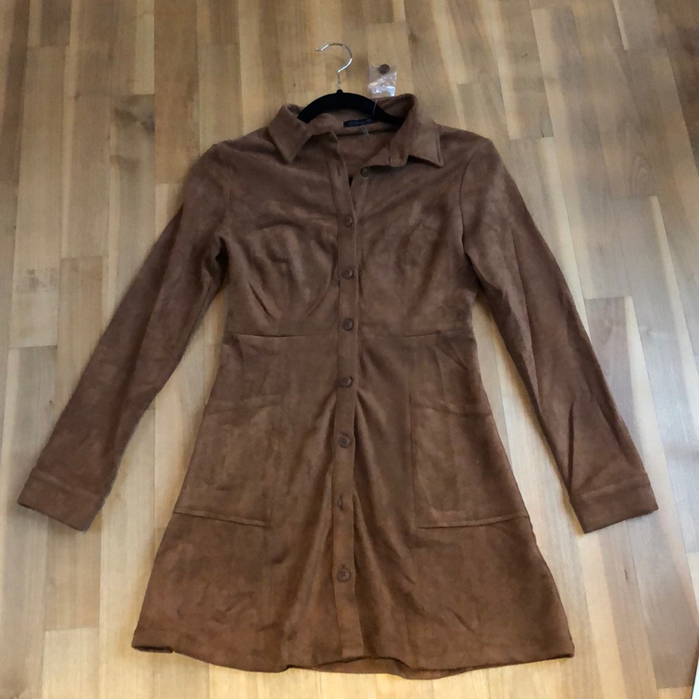 Cals mini dress in faux brown suede